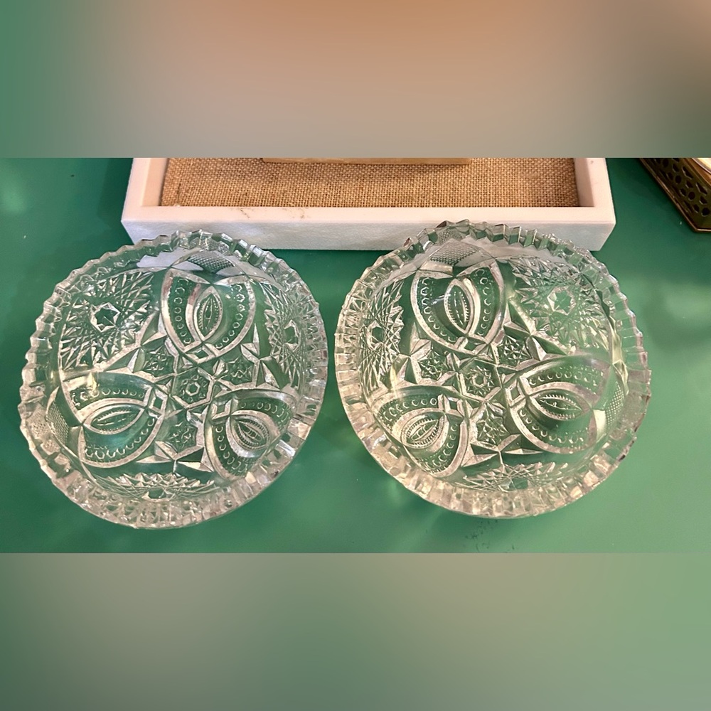Two Brilliant Cut Vintage Antique American Brilliant Period Cut Glass Dishes